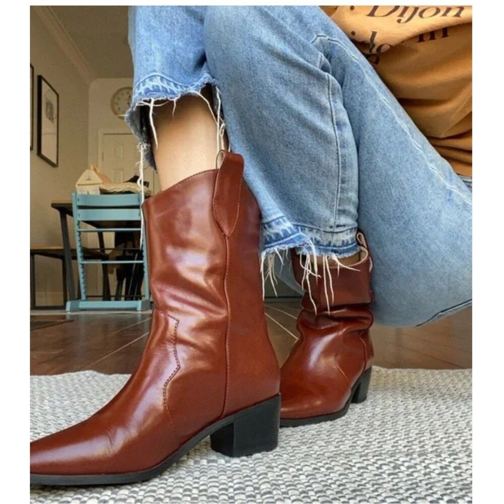 RAYE Sunset Boots Womens 9.5 Leather Brown Western Cowboy Revolve NIB $228